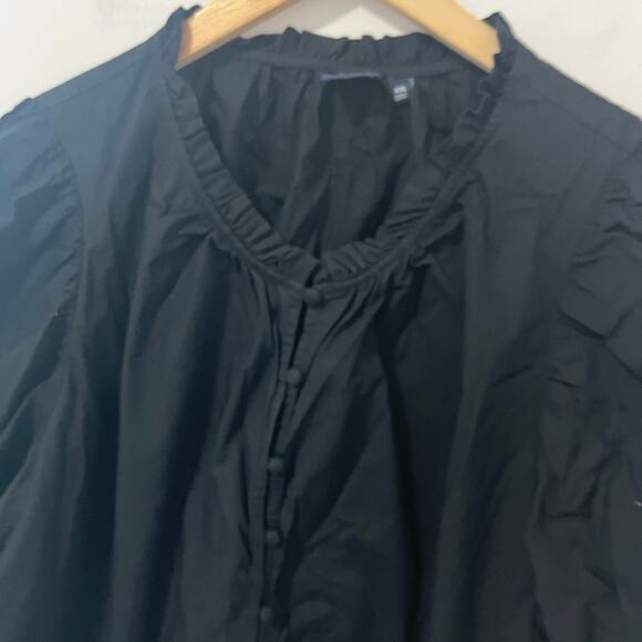 Gap Black Ruffle Button Up Short Sleeve Blouse Size XXL - Picture 4 of 5